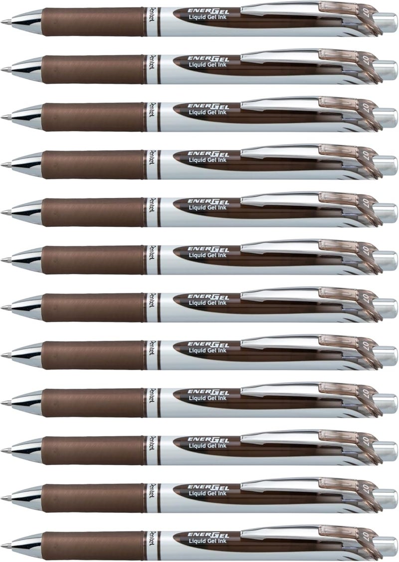 Pentel EnerGel RTX Retractable Liquid Gel Ink Pen, (0.7mm) Medium line, Sepia Ink, Box of 12 Pens (BL77-SP) - Image 1